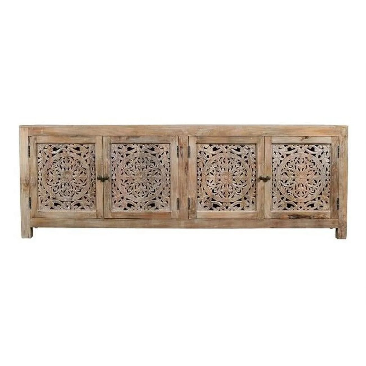 4-Door Mango Solid Wood Media Cabinet in Distressed Brown S788625