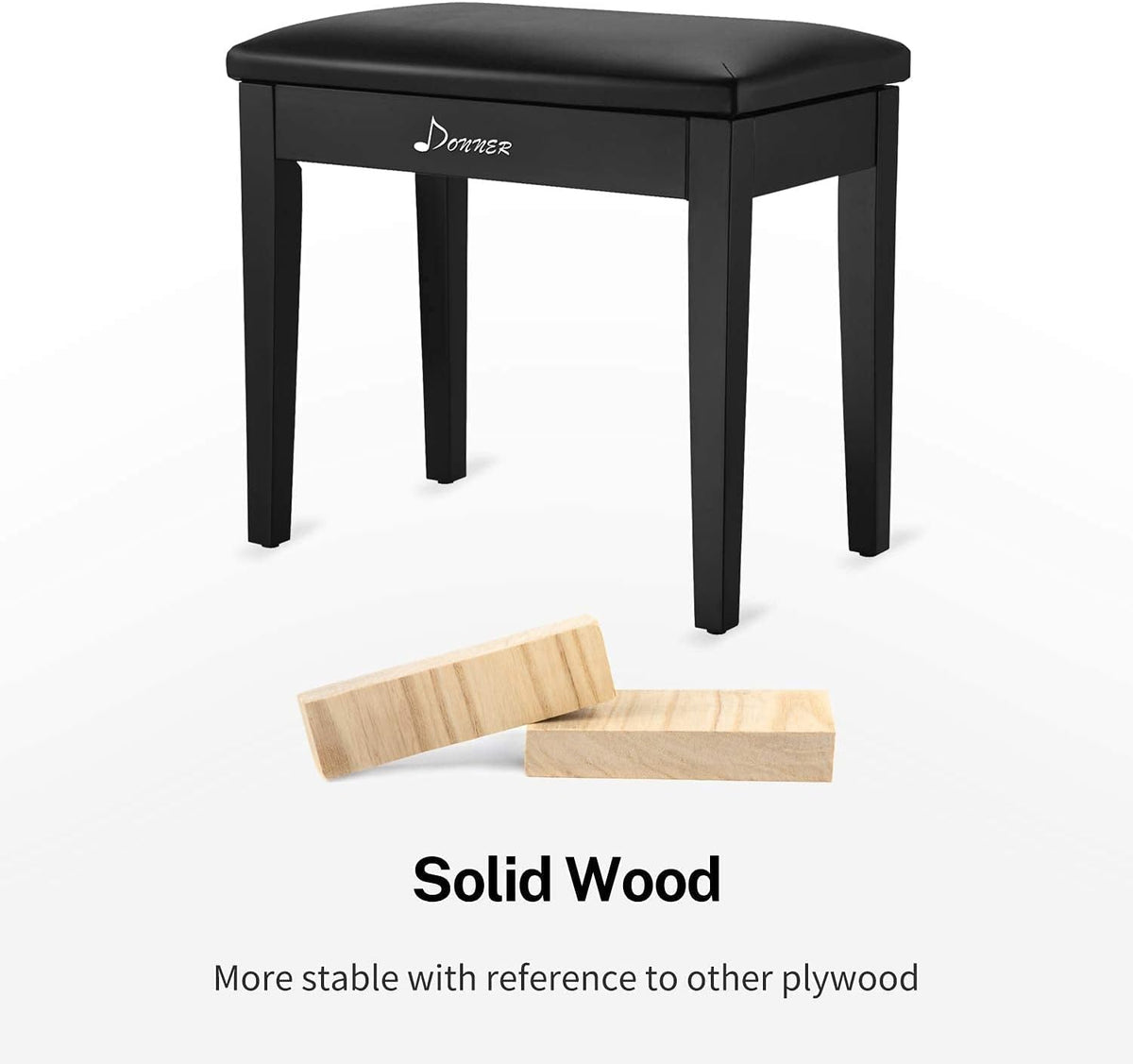 Black Solid Wood Piano Bench with Storage R1435