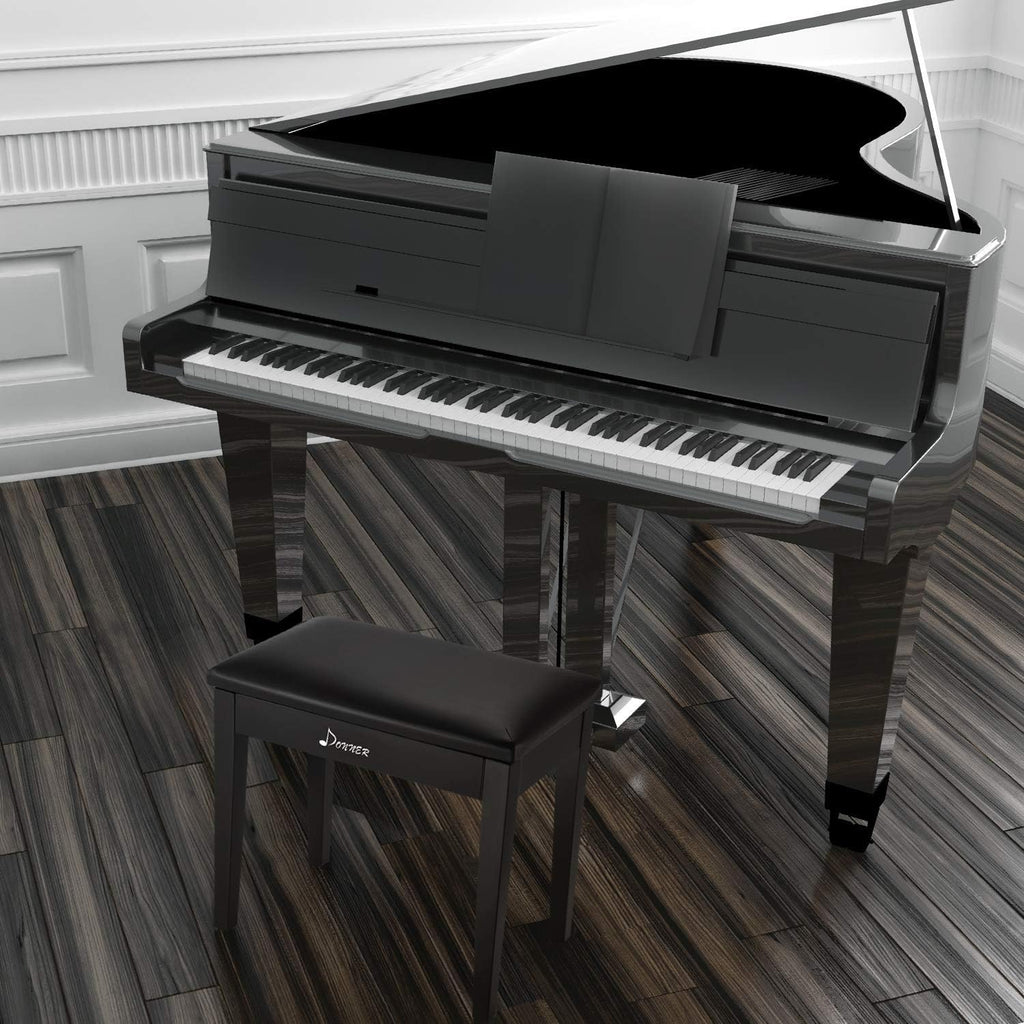 Black Solid Wood Piano Bench with Storage R1435