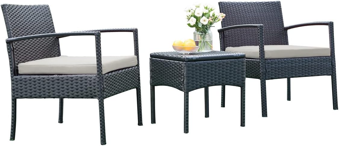 3 PCS Patio Rattan Bistro Set with Coffee Table and 2 Sofas Y367628