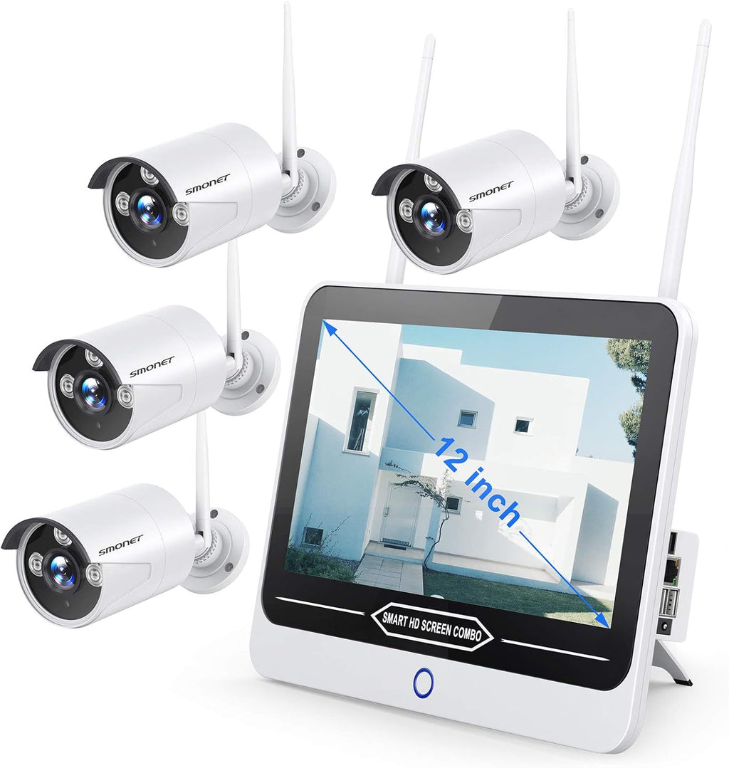 Wireless Security Camera System with 12” Monitor, 8 Channel 4pcs 1080P Indoor Outdoor IP Cameras, Night Vision N274966