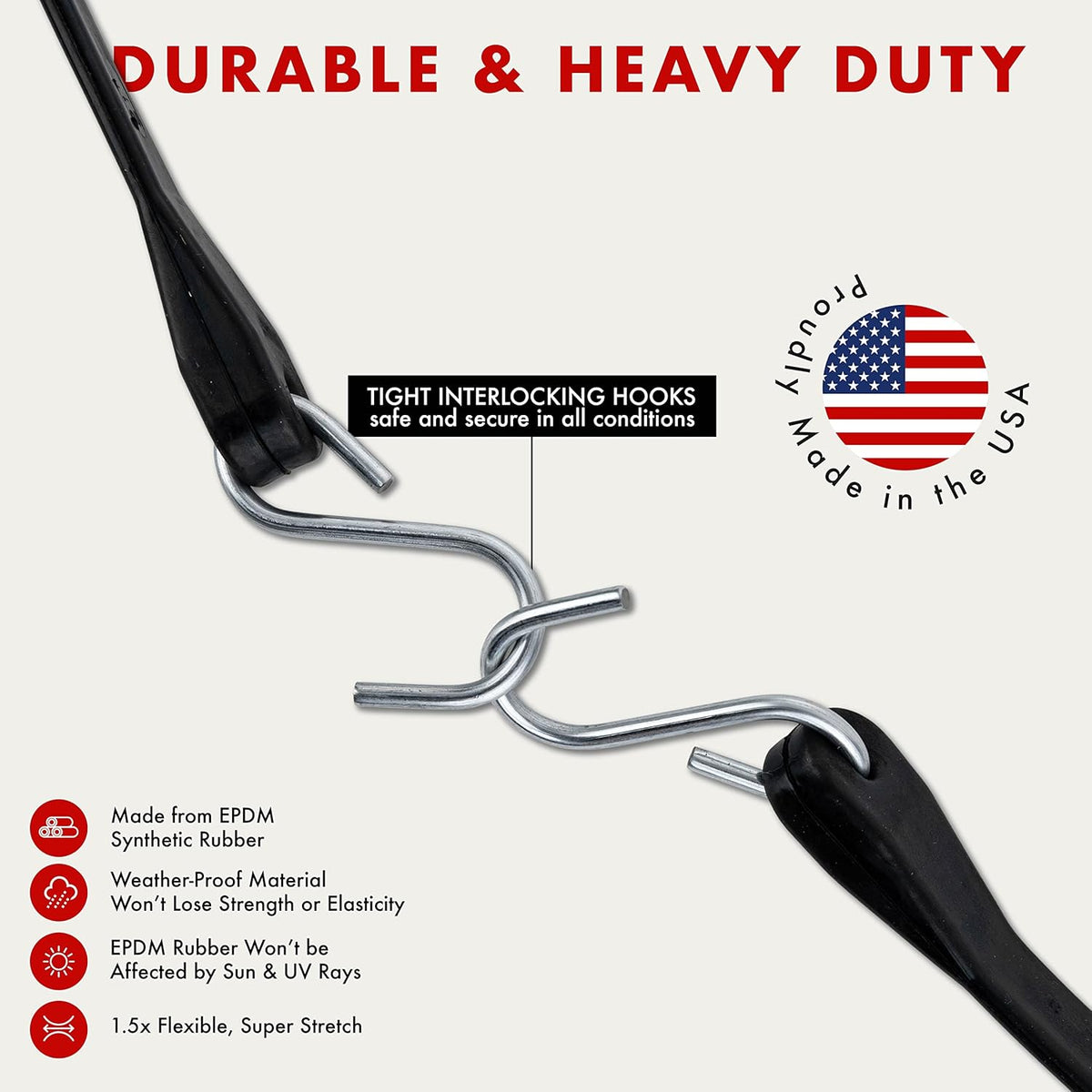 50 Pack Rubber Tarp Straps 10 Long EPDM with Crimped Hooks V497