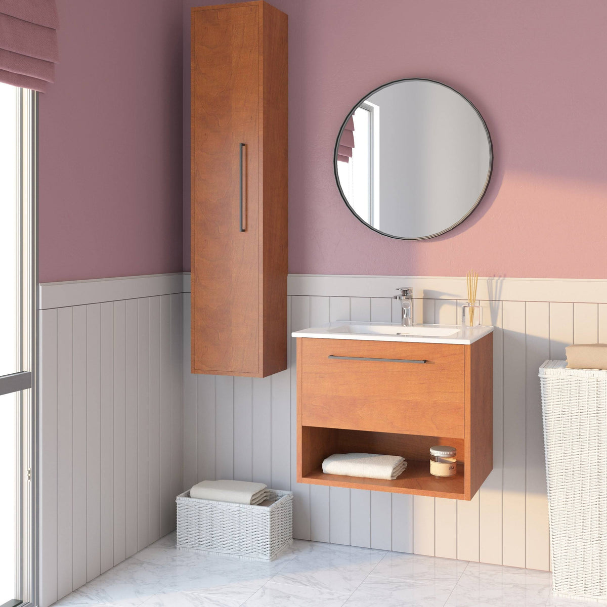 24x22 Autumn Oak Wood Bathroom Vanity Cabinet with Ceramic Top Sink M18810