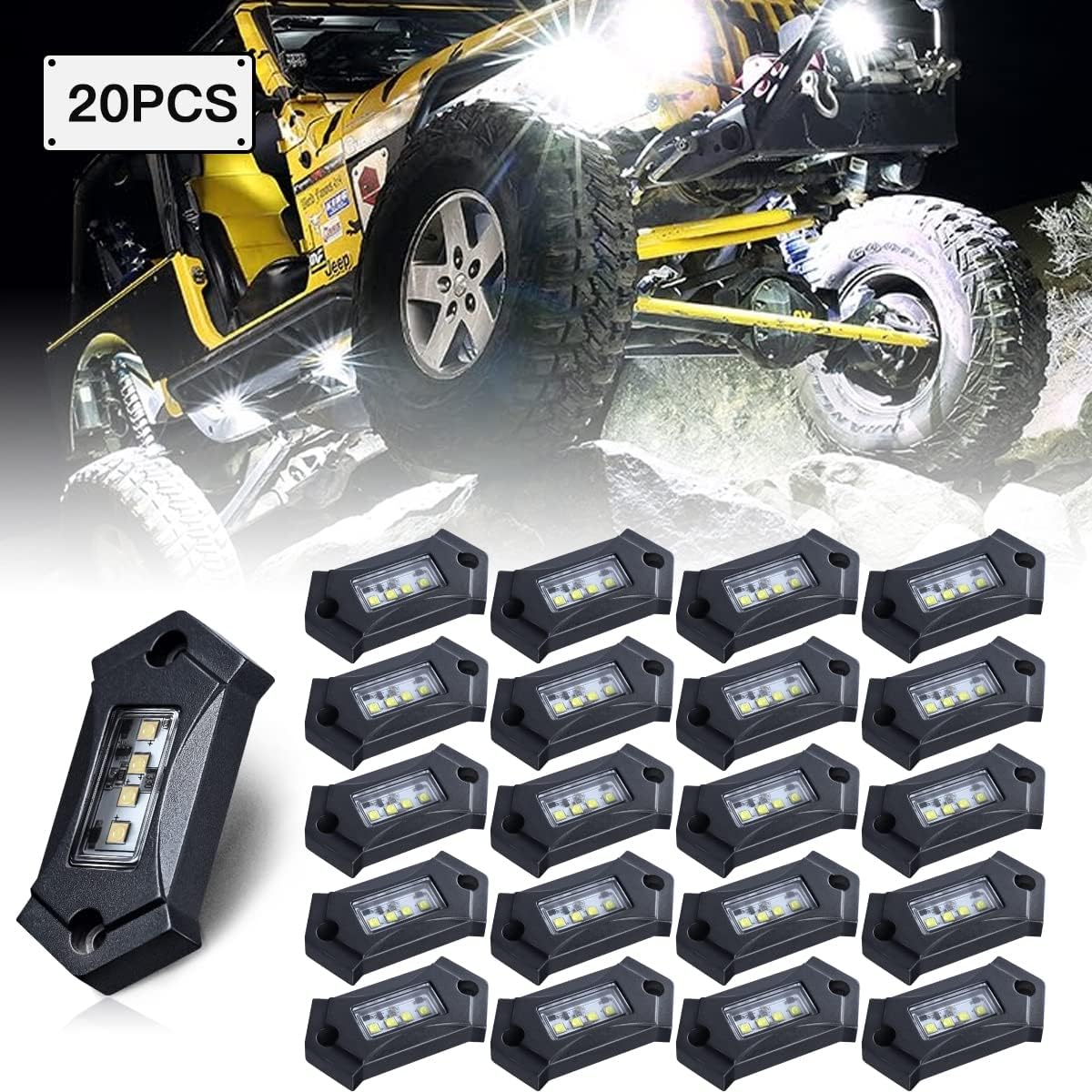 White 16Pods LED Rock Lights IP68 Waterproof D4223