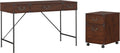 Vintage Golden Pine Writing Desk with 2 Drawer File Cabinet E63667