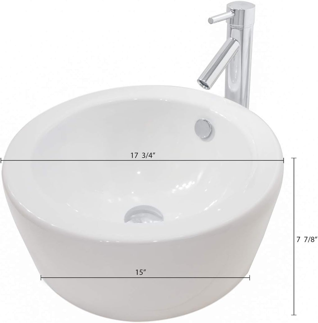 18 Inch Round Ceramic Vessel Sink with Overflow P908