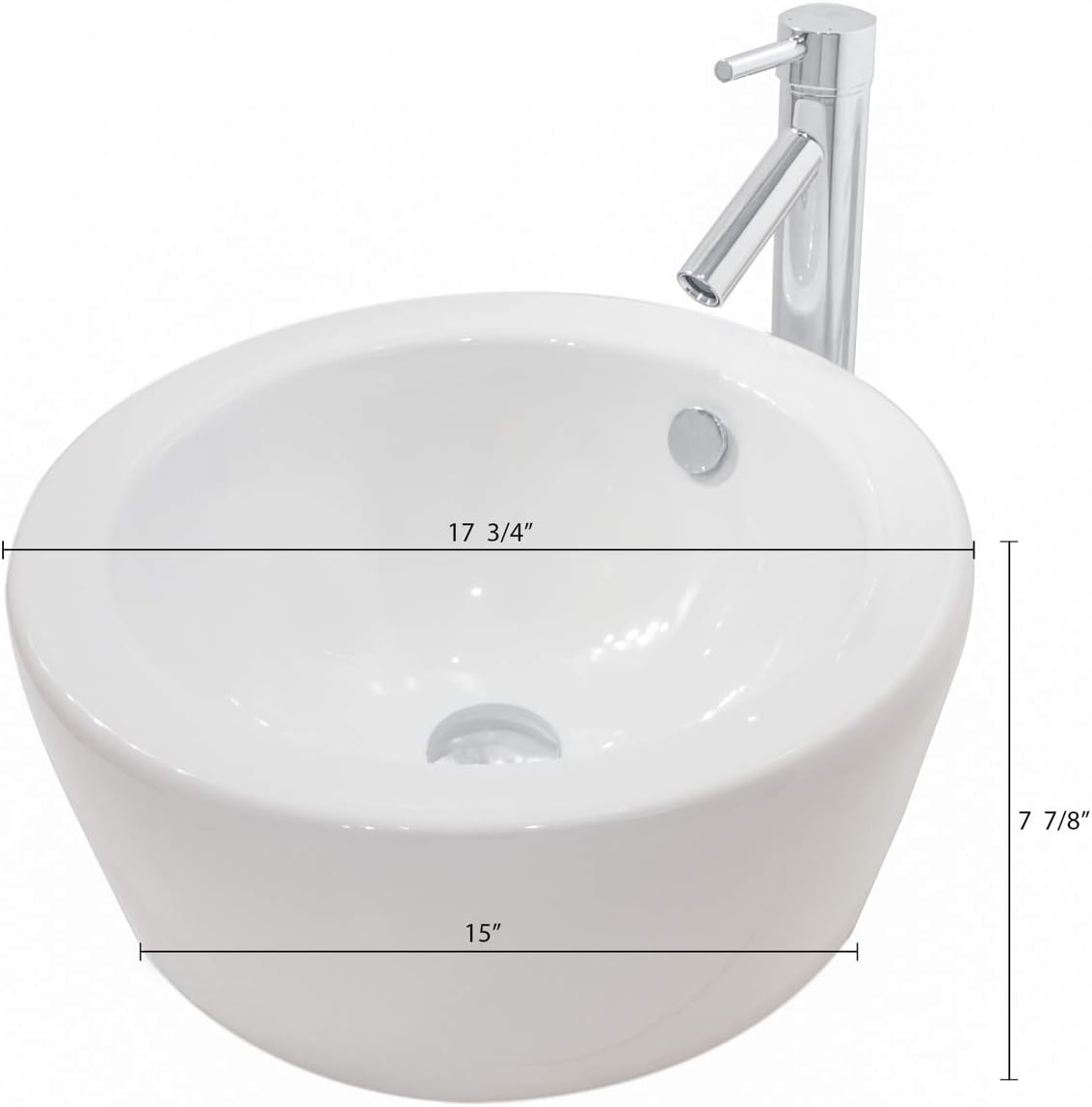 18 Inch Round Ceramic Vessel Sink with Overflow P908