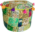Indian Round Patchwork Embroidered Cotton Pouf O1099