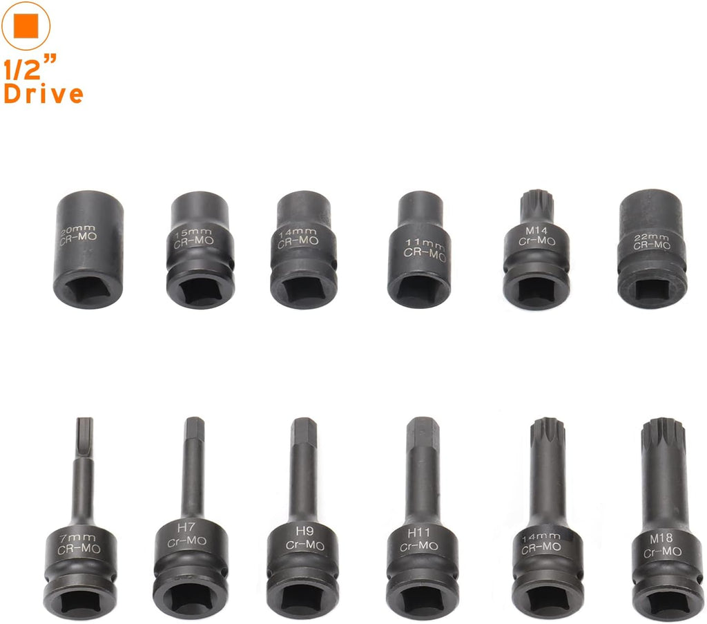 12 Pc Impact Brake Caliper Socket Set 1/2 Square Drive T558819