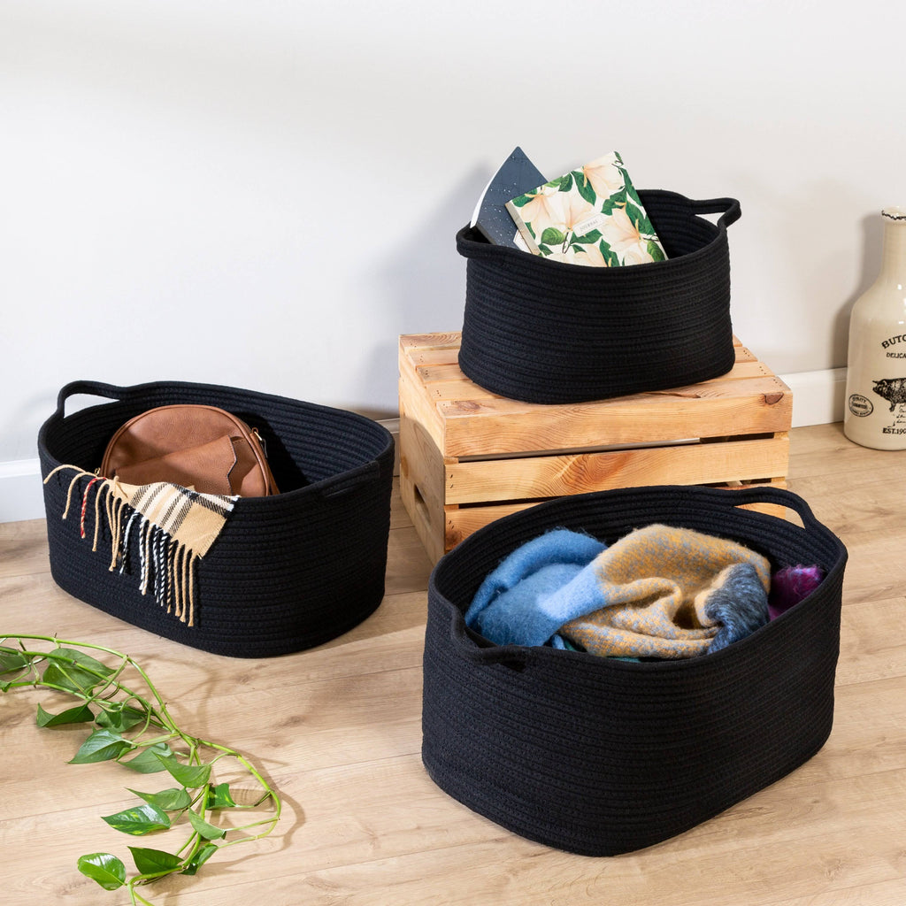Black Cotton Coil Baskets Set of 3 V682836