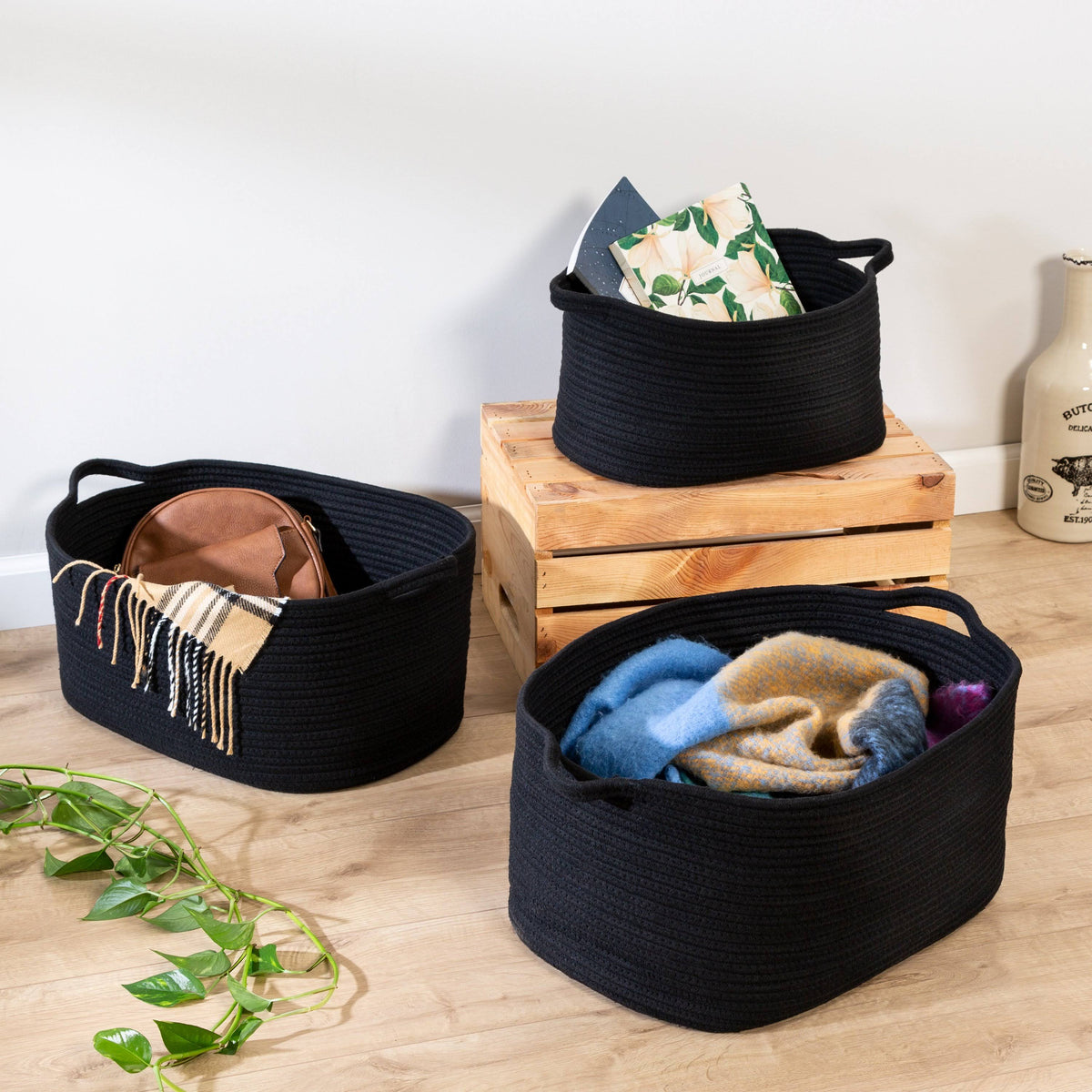 Black Cotton Coil Baskets Set of 3 V682836