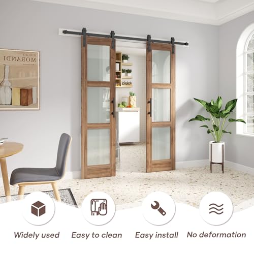 Double 18 x 84 inch Glass Barn Doors with Hardware Kit T103611