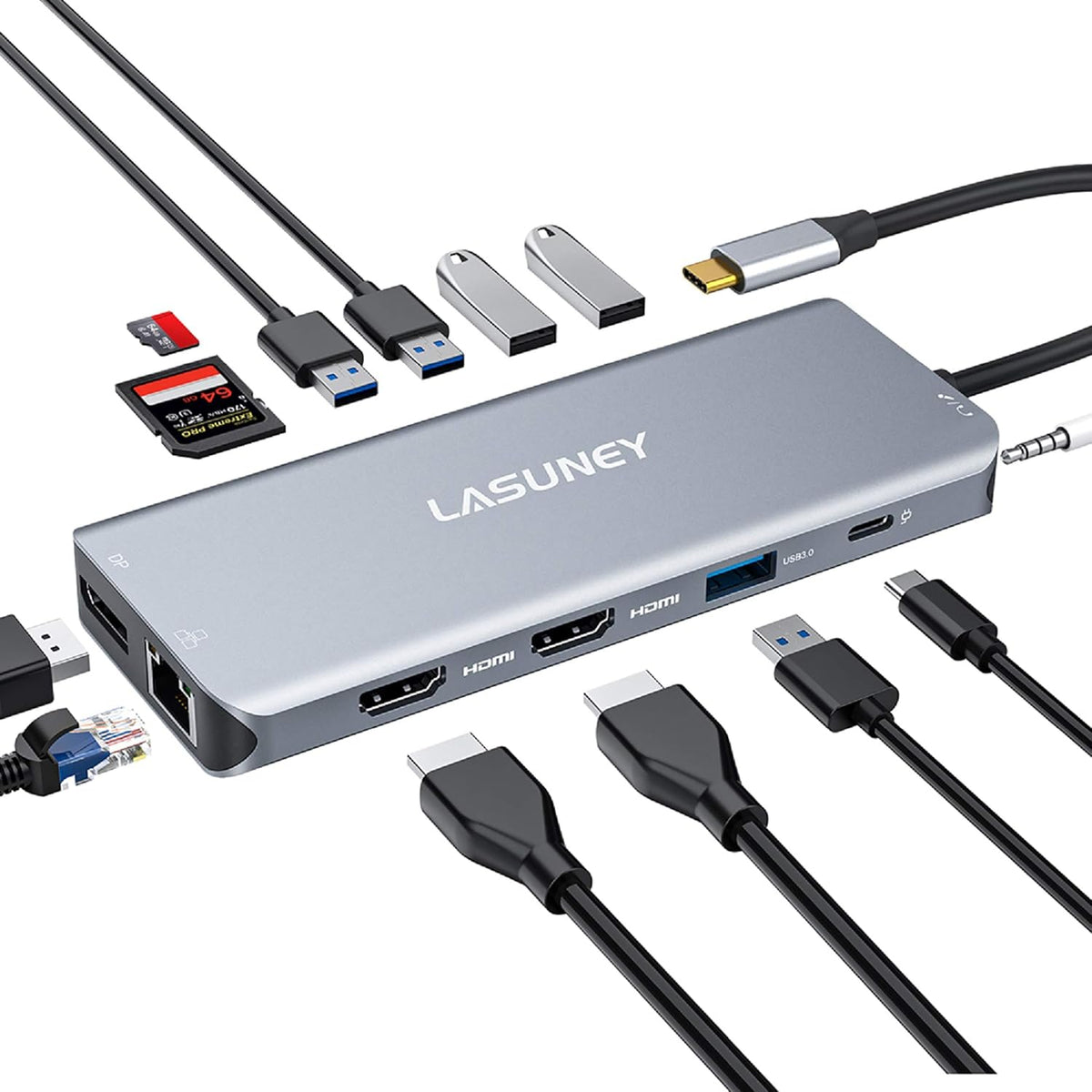 13 in 1 USB C Hub with 2 HDMI & DP, Ethernet, SD TF Card Reader, 5 USB Port V849728