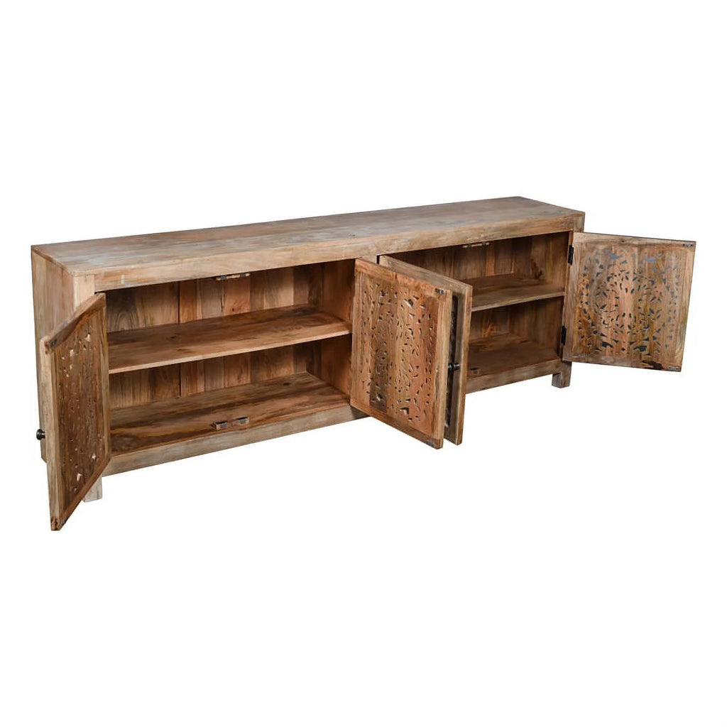 4-Door Mango Solid Wood Media Cabinet in Distressed Brown S788625