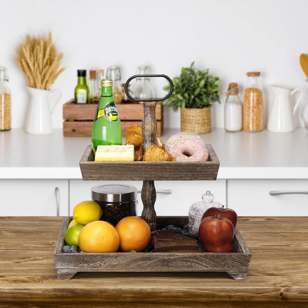 Two Tiered Wood Tray S108511