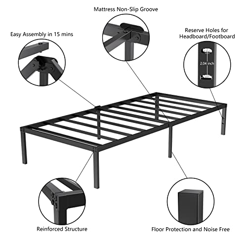 Twin Size Heavy Duty Metal Platform Bed Frame with Storage Space, 14 Inches H469