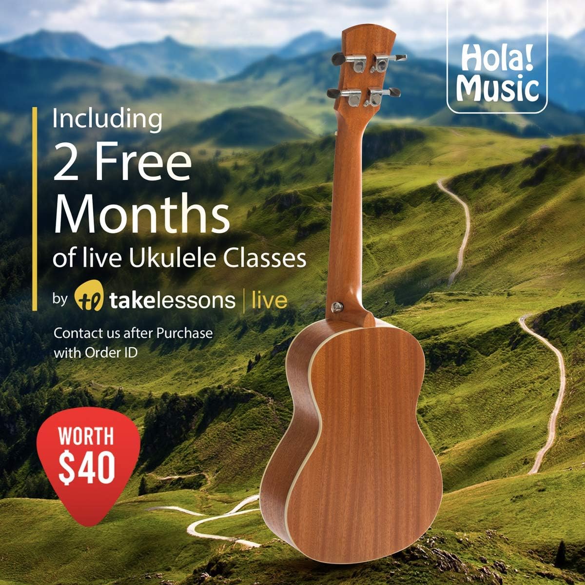 24 Inch Mahogany Concert Ukulele Bundle with Padded Gig Bag J42577