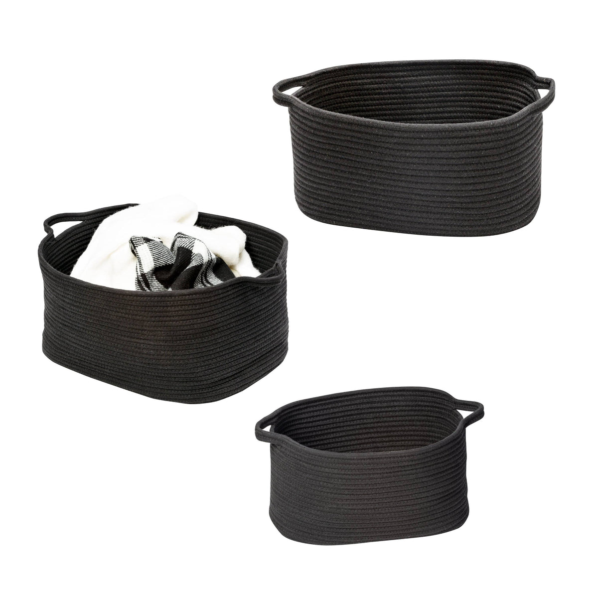Black Cotton Coil Baskets Set of 3 V682836