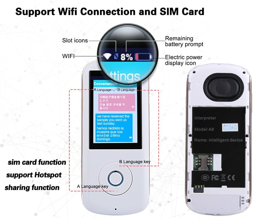 Portable Instant Voice Translator Device 38 Languages 3.0 Touch Screen White I16985