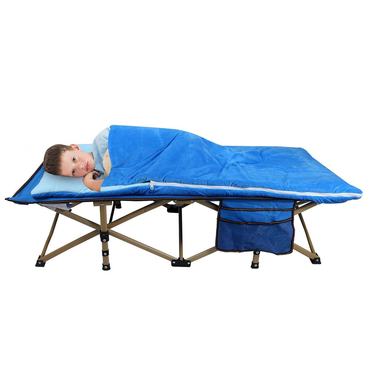 Kids Cot for Sleeping 5-10, Portable Folding Toddler Cot Bed, Blue 53x26 Z931