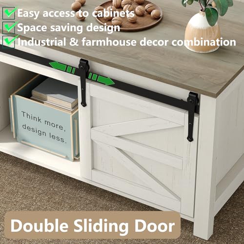47.3'' White Rustic Brown Rectangular Lift Top Coffee Table with Storage D666