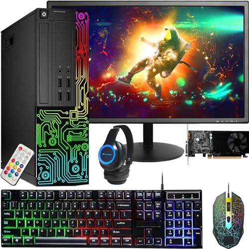 RGB Gaming Desktop Computer PC, Intel Core i5, GeForce GT 1030, 16GB RAM, 512GB SSD, 24 Inch Monitor, Keyboard Mouse Headset, WiFi, Windows 10 Pro E7880