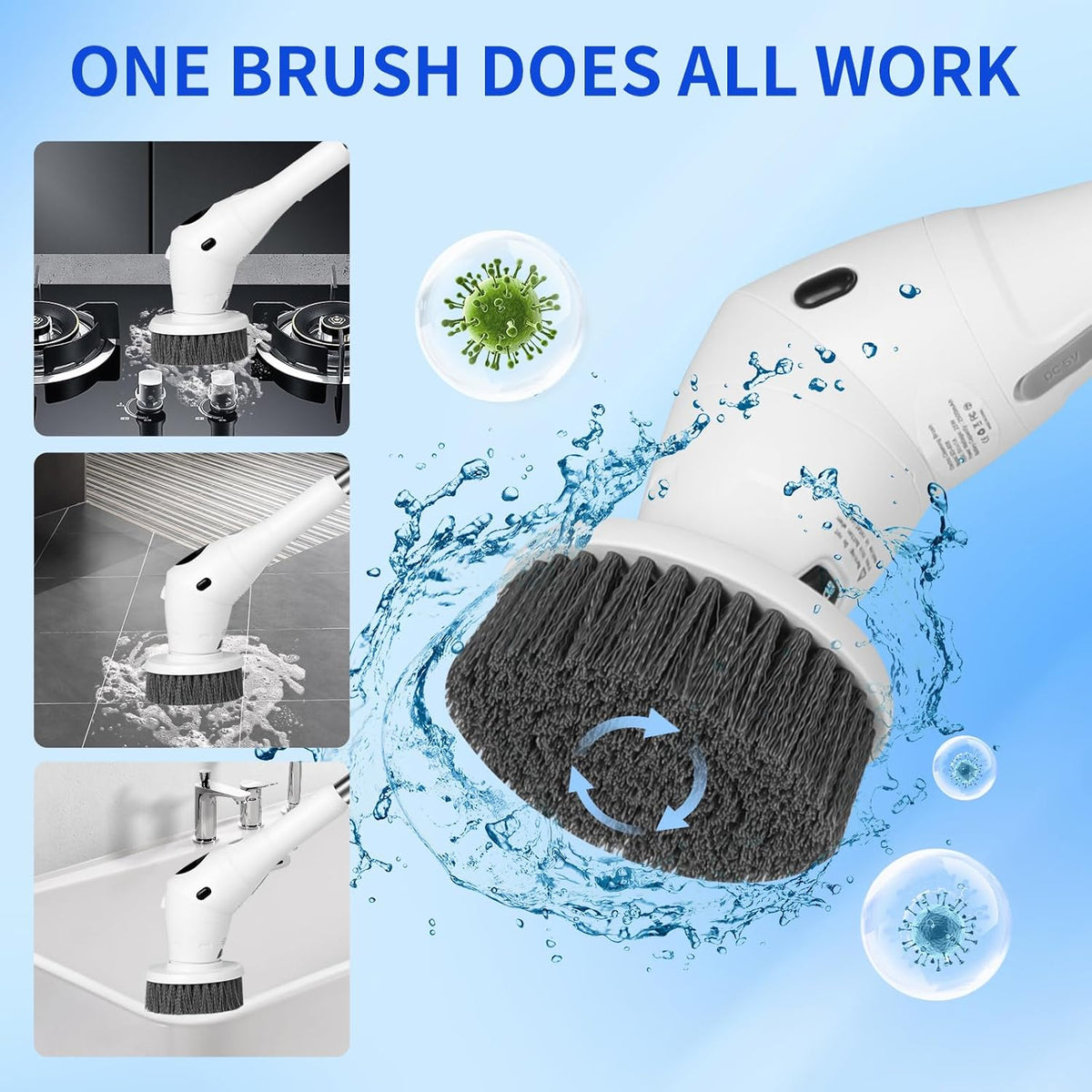 Cordless Electric Spin Scrubber with 8 Replaceable Heads and Extension Handle Y64840