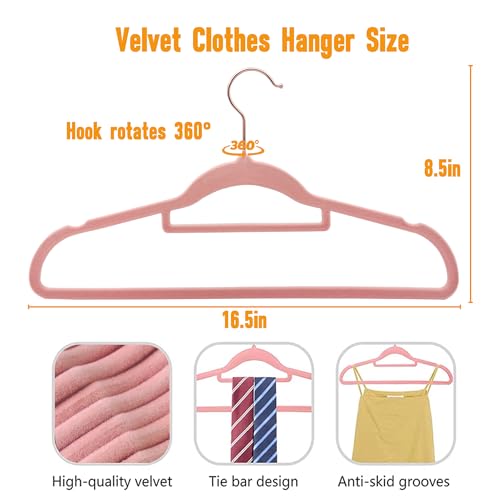 Pink Velvet Hangers 50 Pack 16.5 in with Tie Bar H446