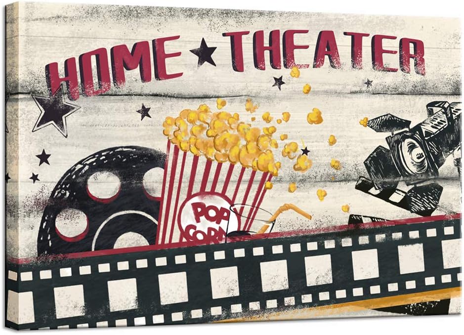 Vintage Canvas Wall Art Cinema Film Reels Popcorn Poster Print on Canvas R31261