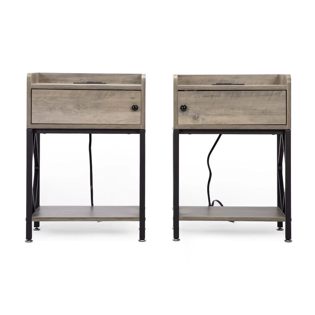 Set of 2 Night Stand with USB Port and Storage Shelf Y767