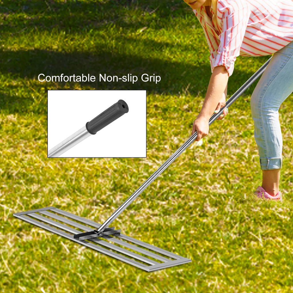 30 x 10in Stainless Steel Lawn Leveling Rake with 77 in Handle M77982