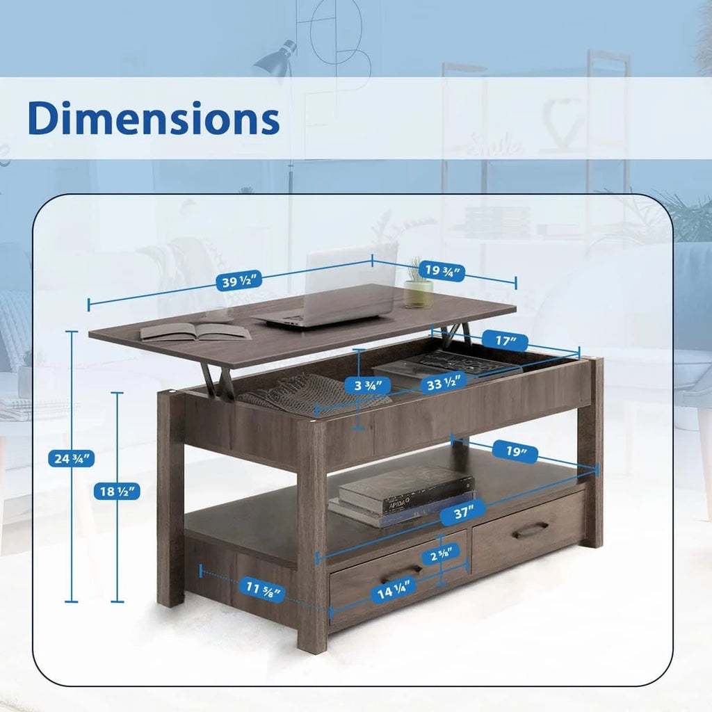 2 Drawer Lift Top Coffee Table with Hidden Compartment Gray Z613377