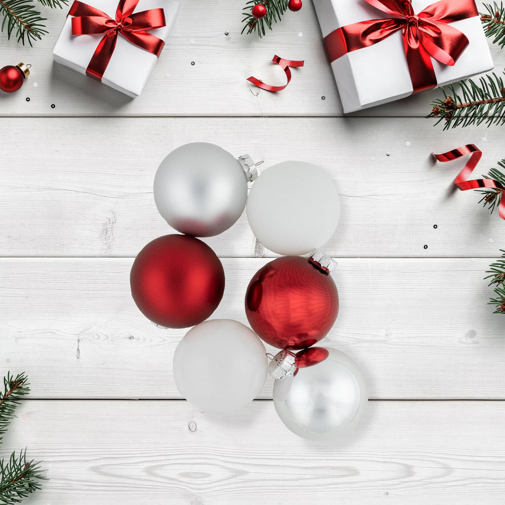 72ct Red Silver White Glass Ball Christmas Ornaments A5319