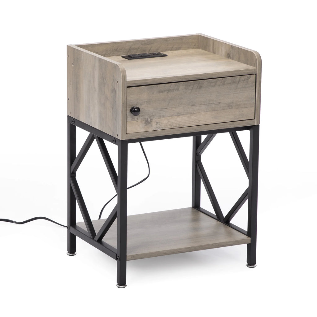 Set of 2 Night Stand with USB Port and Storage Shelf Y767