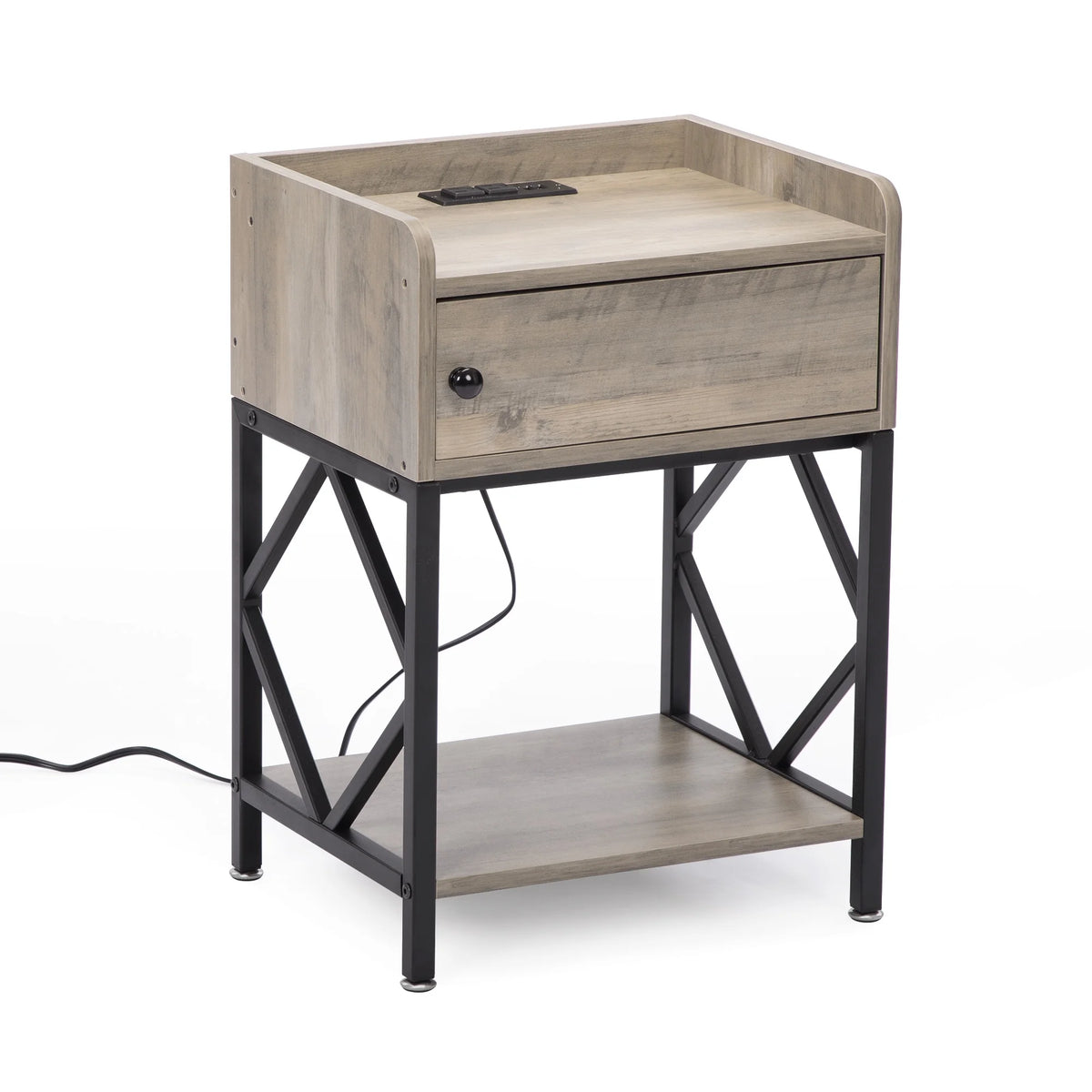 Set of 2 Night Stand with USB Port and Storage Shelf Y767
