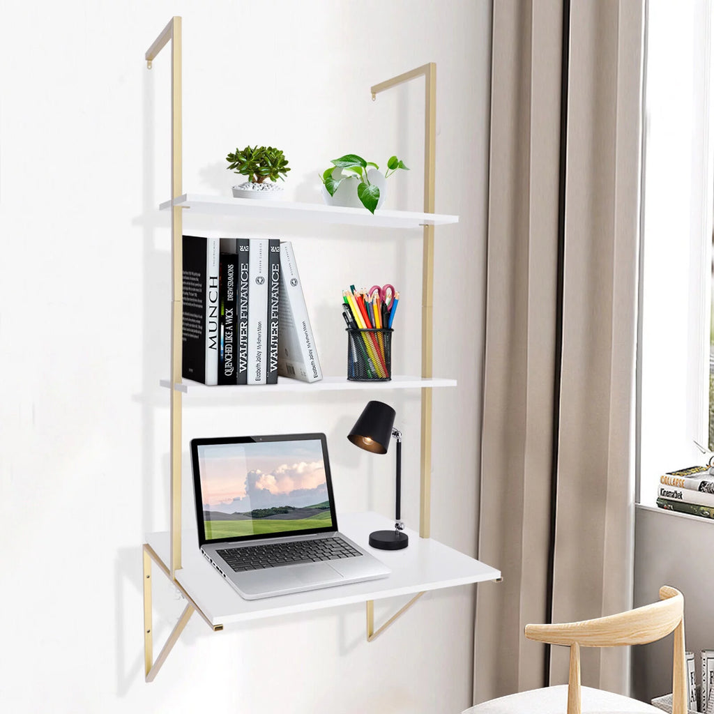 Wall-mounted 3 Tier White Ladder Desk V136