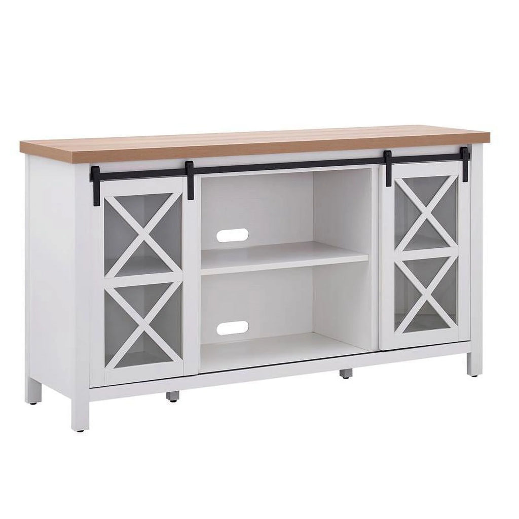 Mid-Century Wood 58" White and Golden Oak TV Stand Y442