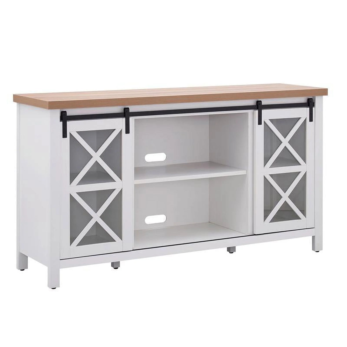 Mid-Century Wood 58" White and Golden Oak TV Stand Y442
