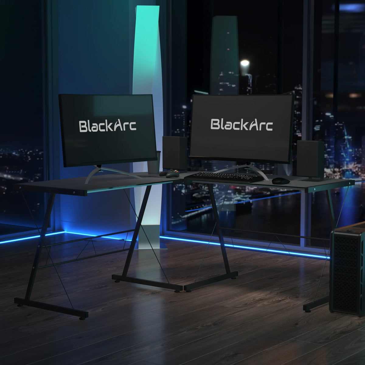 L-Shaped Gaming Desk with Black Tempered Glass Top Z49132