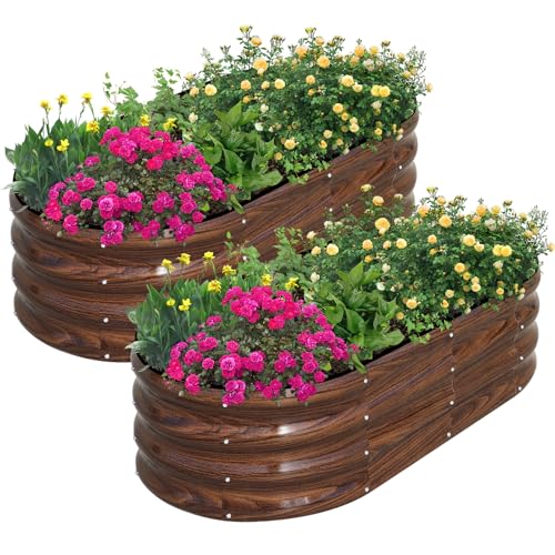 Galvanized Raised Garden Bed, 2 Pcs 4x2x1ft Oval Metal Planter Box Y7932