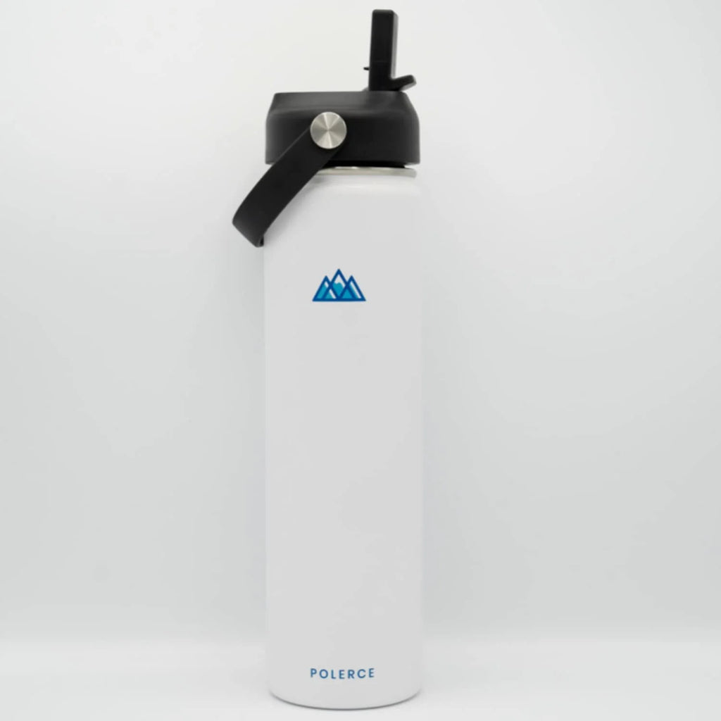 24 Oz White Stainless Steel Vacuum Insulated Bottle with 3 Lids N236