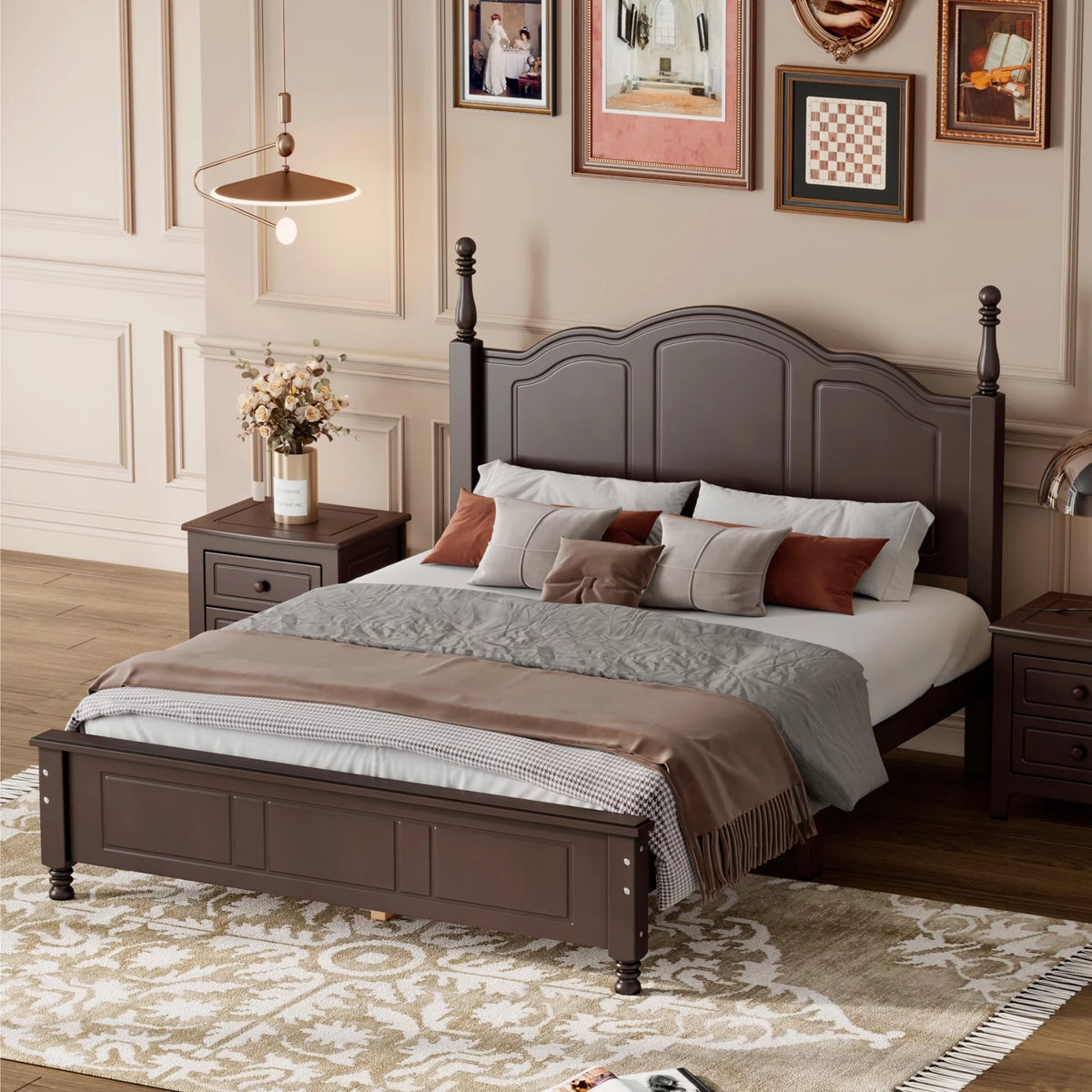 Dark Walnut Wood Full Platform Bed Frame with Headboard and Footboard G57525