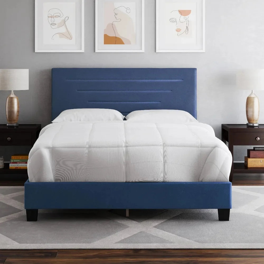 Blue Faux Leather Upholstered Platform Bed E545013
