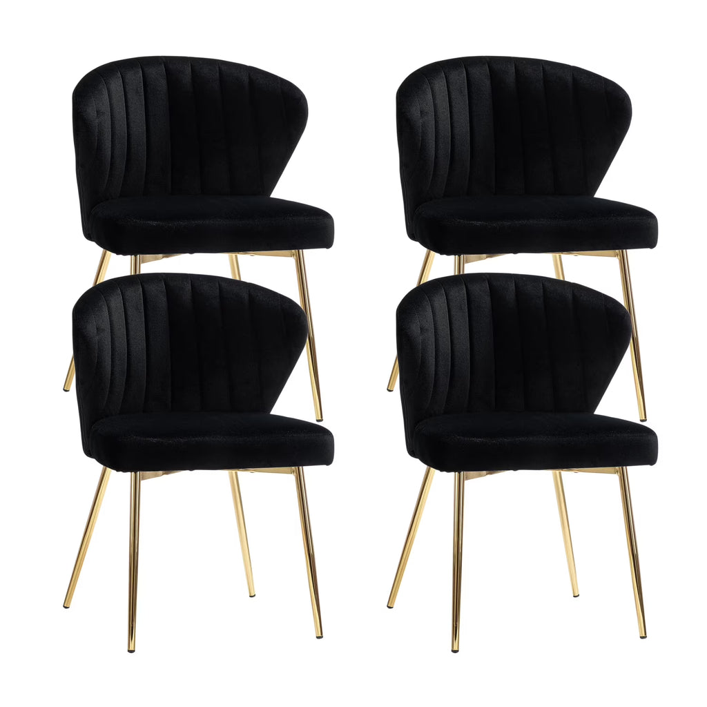 Black Velvet Upholstered Wingback Dining Chairs Set of 4 with Metal Legs S774645