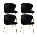 Black Velvet Upholstered Wingback Dining Chairs Set of 4 with Metal Legs S774645
