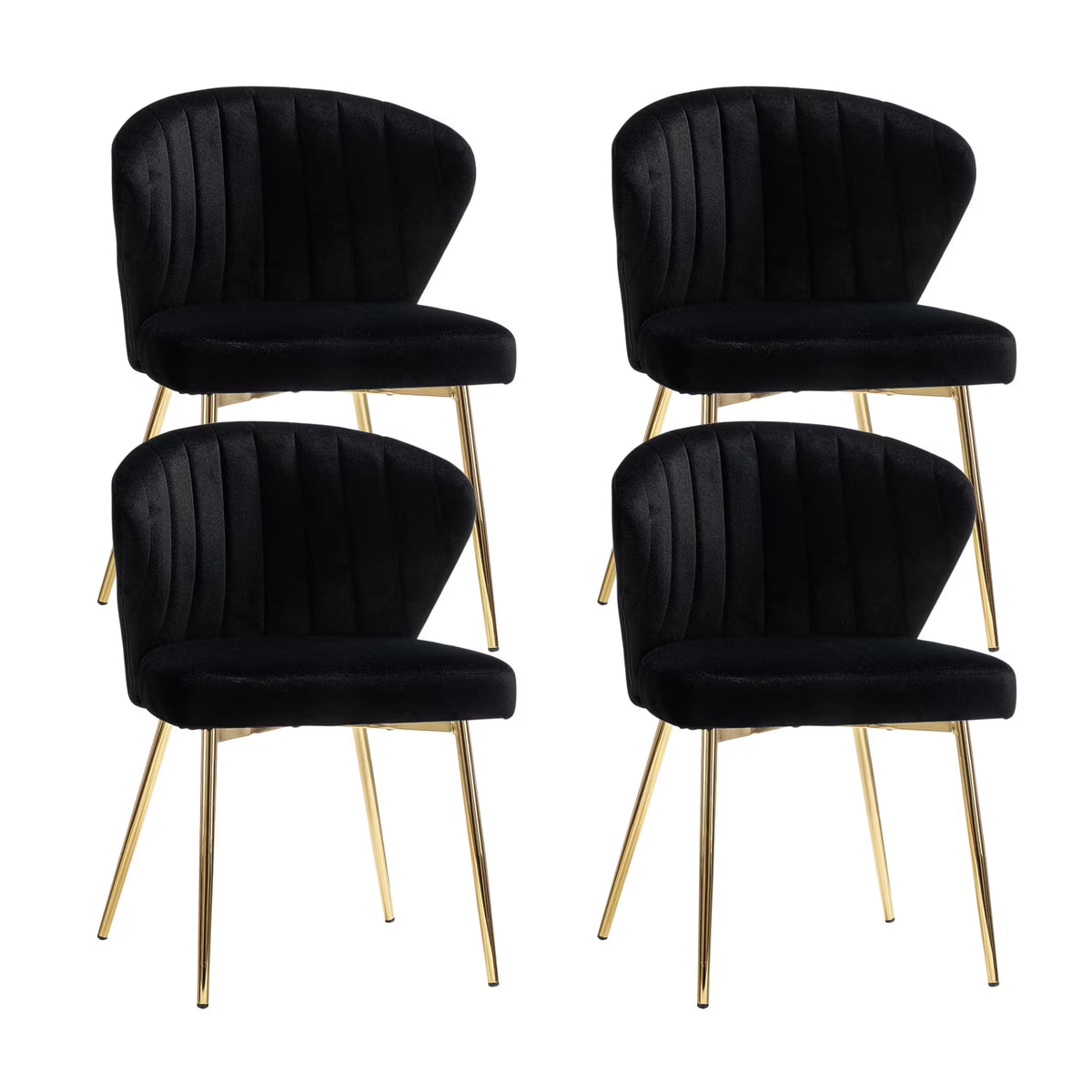 Black Velvet Upholstered Wingback Dining Chairs Set of 4 with Metal Legs S774645