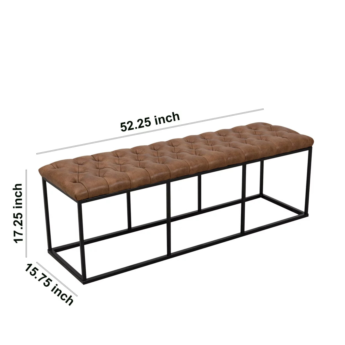 Faux Brown Leather Tufted Bench N9815