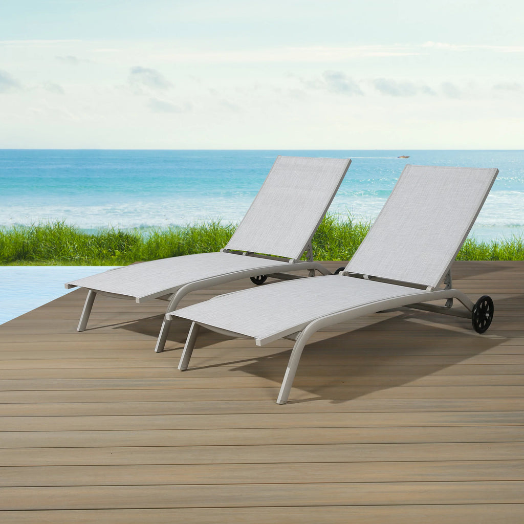 2-Pieces Aluminum Textilene Sling Chaise Lounge Chairs G809223