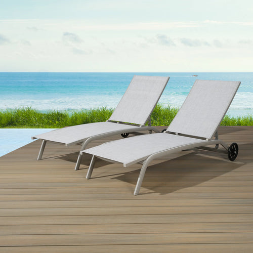2-Pieces Aluminum Textilene Sling Chaise Lounge Chairs G809223