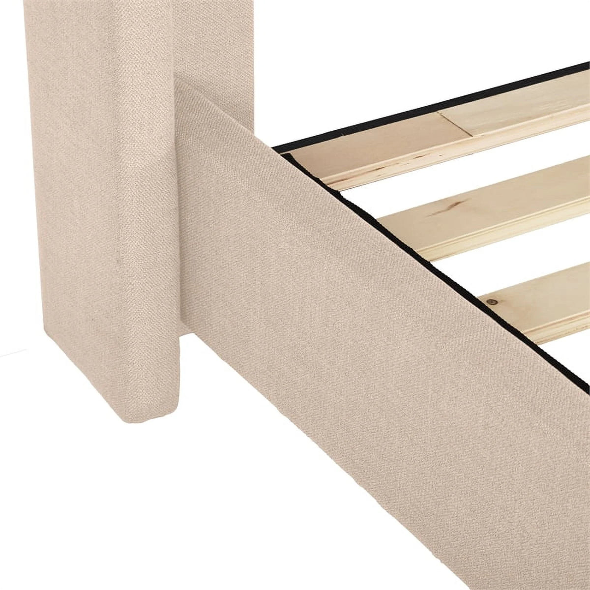 Cream Fabric Tufted Wingback Queen Bed with Slats I836487